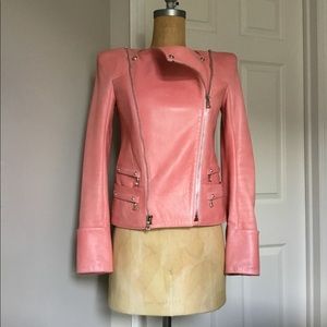 Balmain Bubblegum Pink Lambskin Leather Jacket